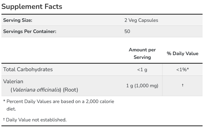 Valerian Root 500 mg Veg Capsules