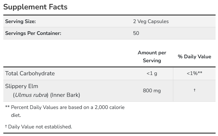 Slippery Elm 400 mg Veg Capsules